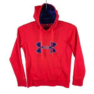 Womens Under Armour Neon Red & Purple Fleece Hoodie Sweatshirt Drawstring XL